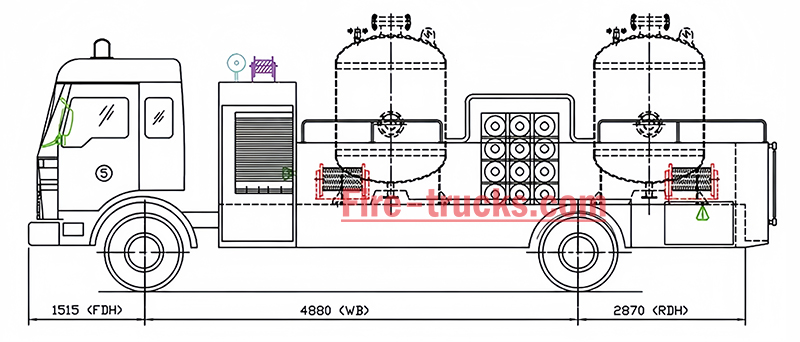 HOWO 4X2 Dry Powder Fire Truck Structural Diagram