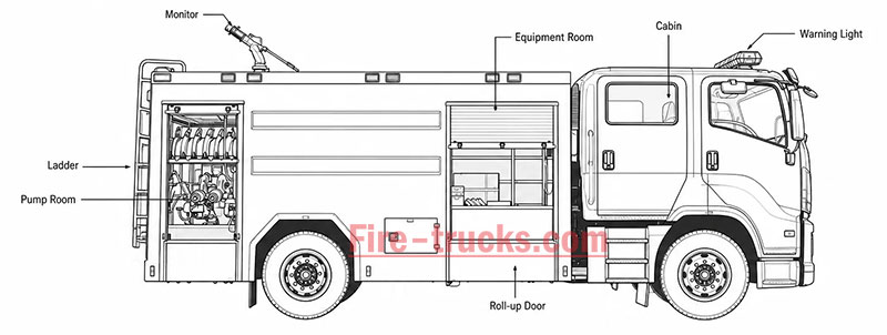 Isuzu GIGA 4x2 foam pumper fire truck structure diagram 