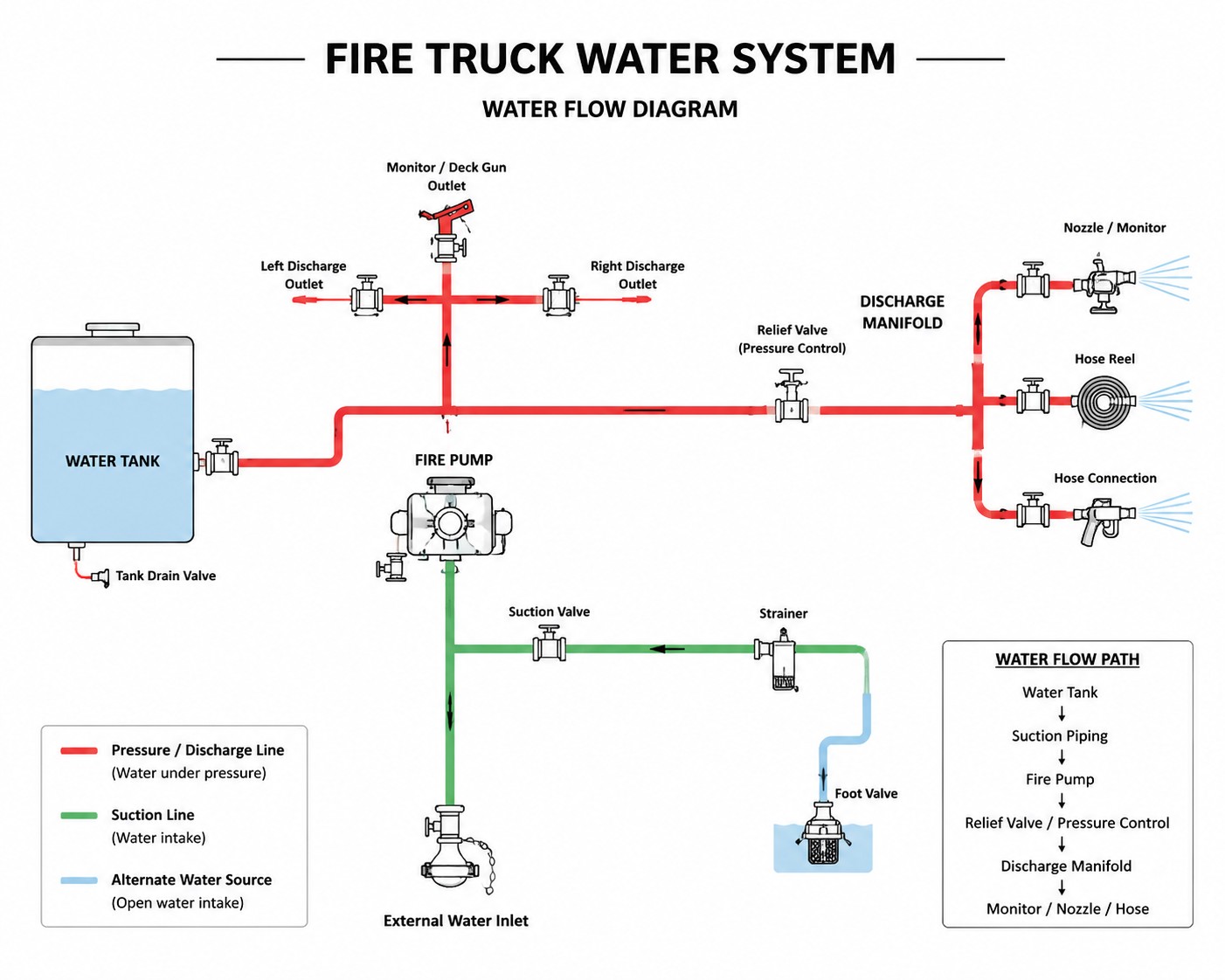 Fire truck water system working principle diagram Fire truck water system working principle diagram