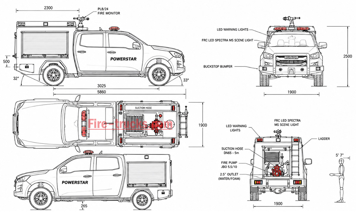 ISUZU 4x4 Fire Pickup CAD Drawing for Factory Fire Fighting Philippines ISUZU 4x4 Fire Pickup CAD Drawing for Factory Fire Fighting Philippines