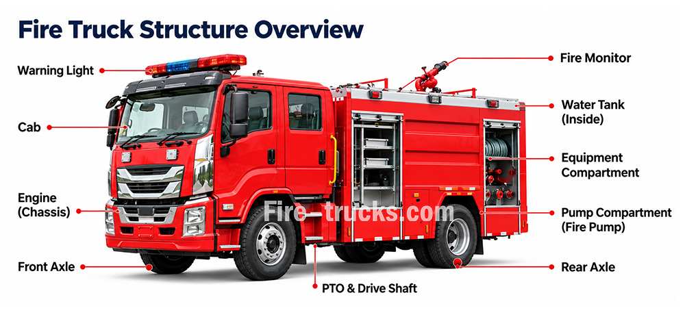 fire truck complete structure and installation location diagram