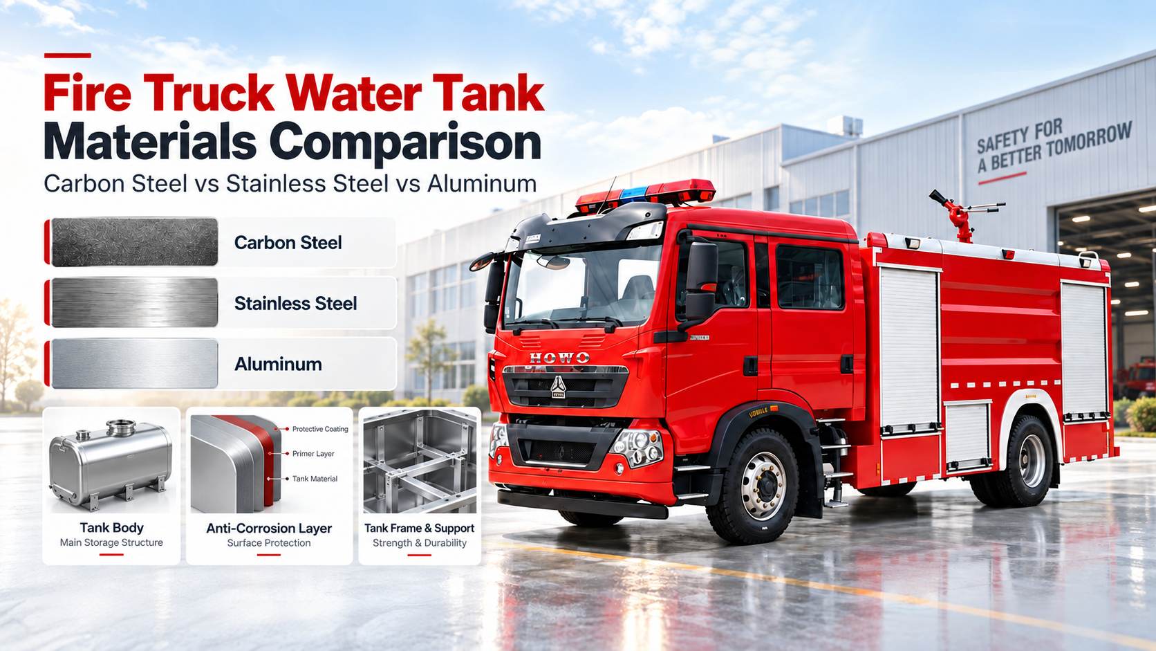 Fire Truck Water Tank Materials Comparison Carbon Steel vs Stainless Steel vs Aluminum Fire Truck Water Tank Materials Comparison Carbon Steel vs Stainless Steel vs Aluminum