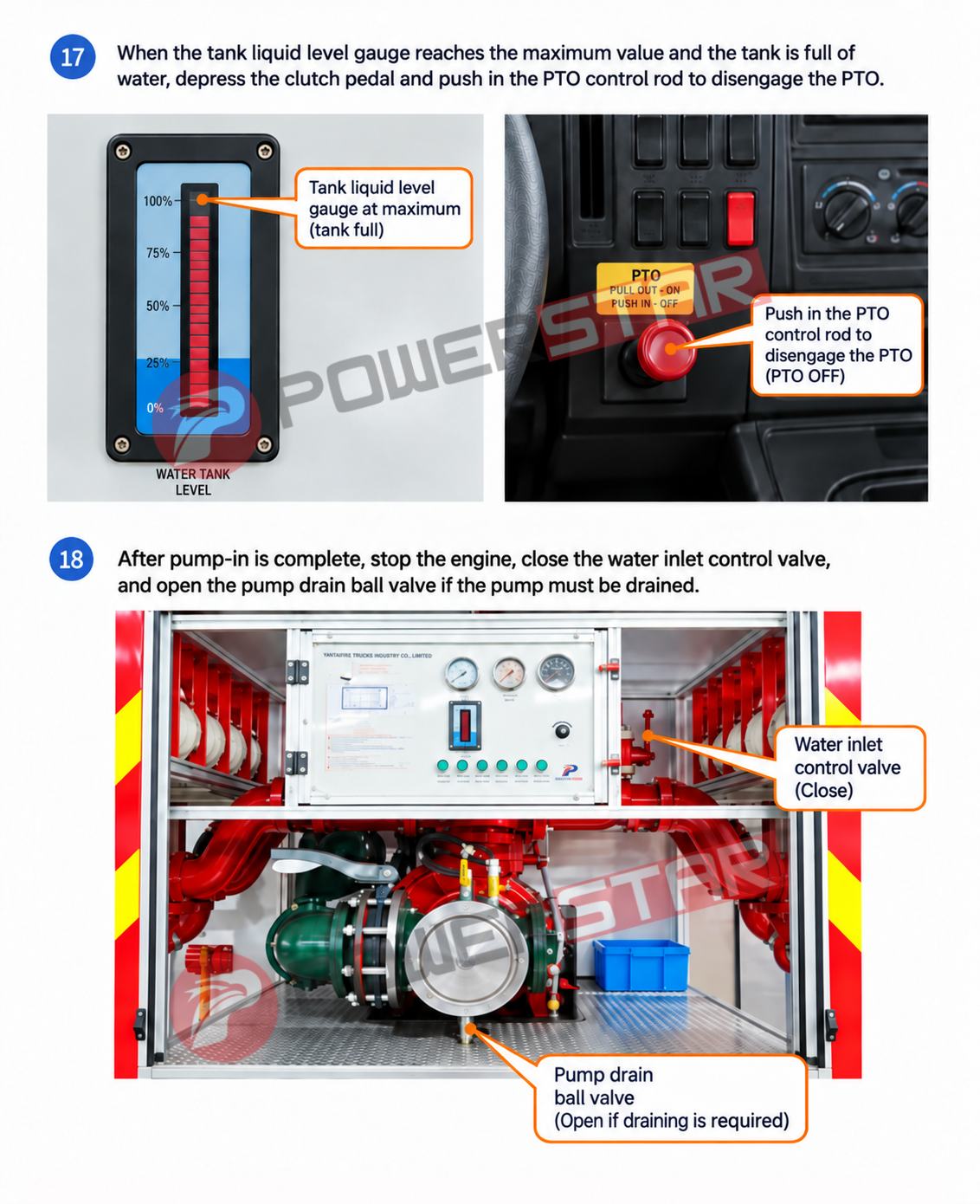 how to operate fire truck pump shutdown PTO disengagement tank level gauge drain valve how to operate fire truck pump shutdown PTO disengagement tank level gauge drain valve