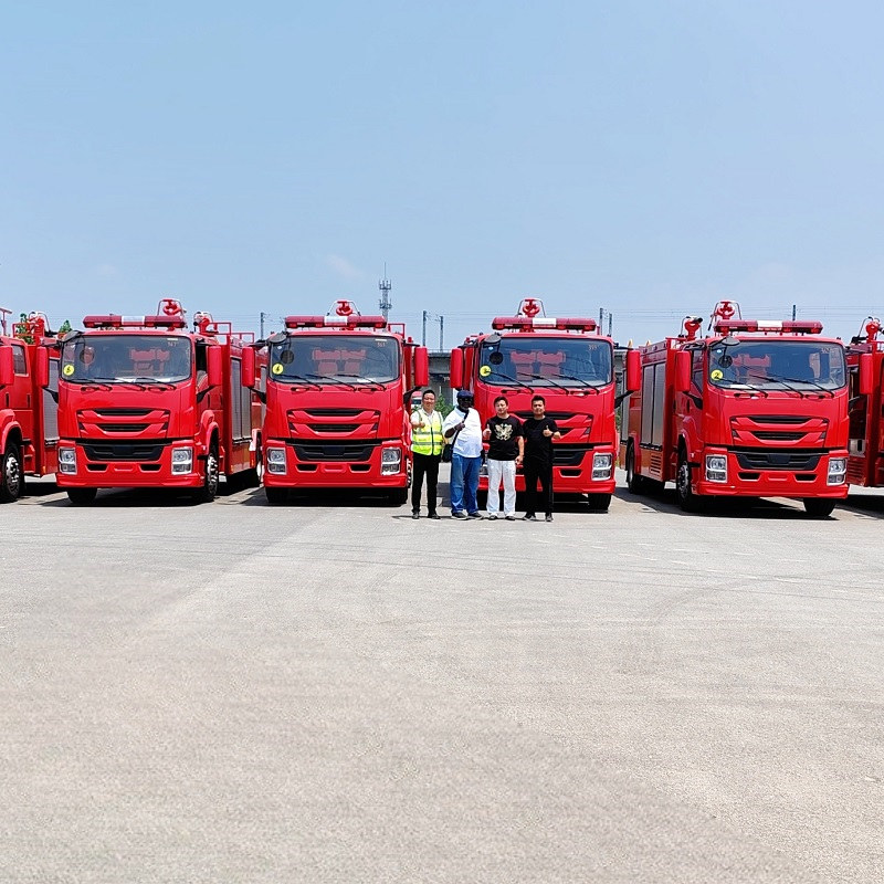 West africa customer inspects 7 unit isuzu foam fire fighting vehicles
